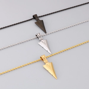 Streetwear arrow pendant necklace for men in black, silver and gold stainless steel