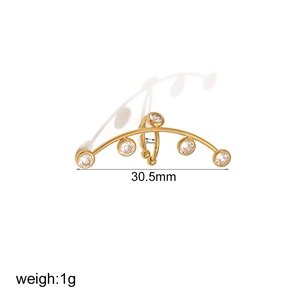 Golden titanium steel ear cuff with crystals and 18k gold plating measurement view