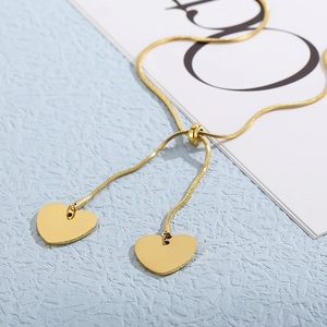 Adjustable gold heart pendant necklace with snake chain for women in y-shaped design