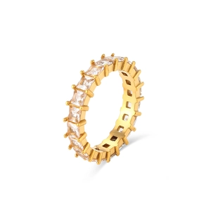 18K gold plated stainless steel eternity ring with full square cubic zirconia inlay