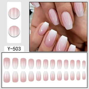 Pink and white gradient ombré press-on nail set with 24 short square glossy finish pieces