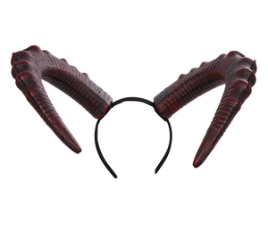 Detailed view of large spiral-textured red and black gradient devil horn headband