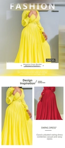 Detail of cross V-neck and fine pleated texture on this elegant plus size maxi dress