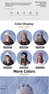 Detail view of winter knit beanie and neck warmer set with material specifications