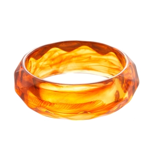 Retro amber acrylic geometric bangle with marble texture and faceted design for women