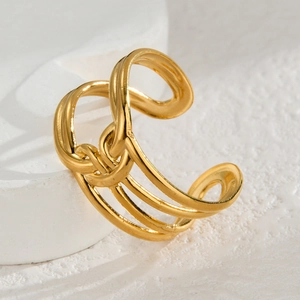 Minimalist 14K gold plated stainless steel layered geometric open ring for women