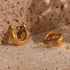 Minimalist Stainless Steel Gold Hoop Earrings For Women Textured Geometric Oval Ear Buckle Fashion Commuter Jewelry Gift