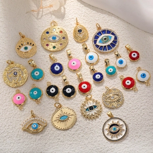 Evil Eye Charms Pendants Copper Gold Plated Turkish Blue Eye DIY Jewelry Making Accessories With Enamel And Cubic Zirconia