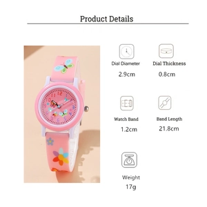 Spécifications de taille pour montre enfant papillon avec bracelet en silicone rose