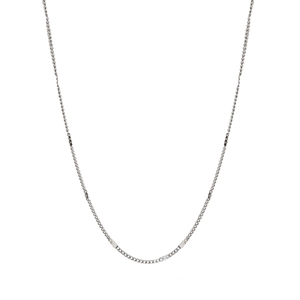 Macro shot of minimalist silver chain link necklace in sleek stainless steel texture