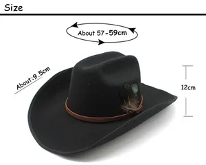Size chart for wool felt cowboy hat with 57-59cm circumference and 9.5cm brim width
