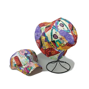 Graffiti Print Baseball Cap And Bucket Hat Streetwear Hip Hop Colorful Polyester Sun Protection Headwear For Men Women