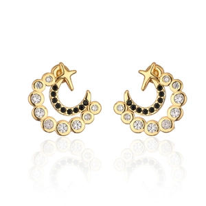 18K gold plated moon and star stud earrings with micro-set cubic zirconia crystals