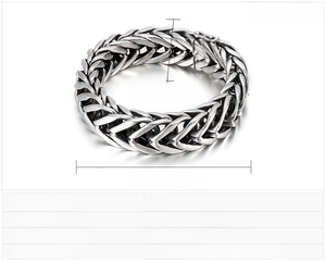 Detailed view of heavy V-link punk style stainless steel bracelet with 17mm width specs