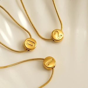 Runde Zahlen Anhänger Halskette 18K Vergoldet 304 Edelstahl Schlangenkette Glückszahlen Schmuck Für Damen