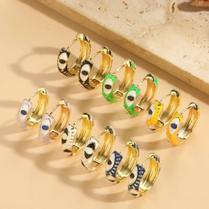 Vintage Copper Evil Eye Huggie Hoop Earrings Gold Plated Enamel Colorful Eyes Drop Oil Jewelry For Women Daily Party Accessories