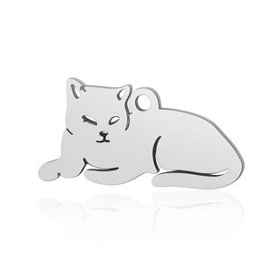 Polished silver stainless steel cat pendant with loop for DIY jewelry making and crafts