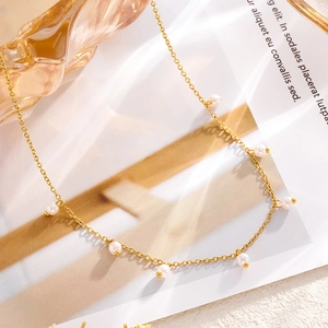Artificial Pearl Pendant Necklace Stainless Steel Vacuum Gold Plated Elegant Minimalist Jewelry For Women