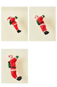 Three sizes of Climbing Santa Claus hanging ornaments with rope on white background
