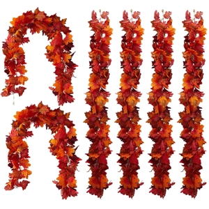 Artificial maple leaf garland with orange-red gradient leaves for autumn decoration