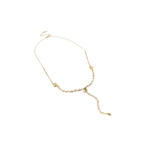 Gold plated oval zircon tassel necklace with Y-shape drop and sparkling crystals