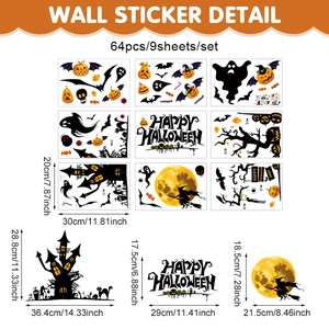 64-piece Halloween window clings set featuring pumpkin ghost and bat silhouettes