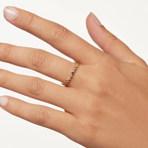 Elegance s925 silver flower ring with colorful cubic zirconia stones on model hand