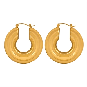 Minimalist chunky gold plated stainless steel hollow U-shaped hoop earrings for women
