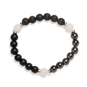 8mm natural stone beaded bracelet with black lava rock and agate on elastic cord