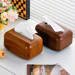 Minimalist walnut wood grain tissue box made of durable plastic for home and office decor