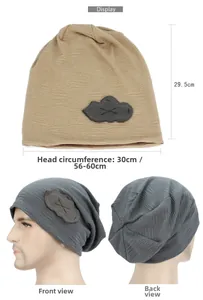 Flat lay display showing khaki knit beanie dimensions and fit on a mannequin head