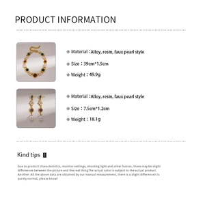 Detail specifications of vintage resin pearl necklace and matching earrings set