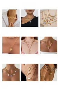 Collection of stainless steel heart and clover pendants with gold finish and pearls