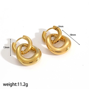 Boucles d'oreilles doubles anneaux en acier inoxydable doré 18 carats de 18mm de large