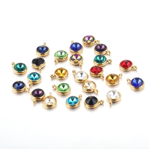 10mm gold stainless steel birthstone pendants with colorful faceted crystals for jewelry DIY