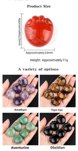 Detailed size view of cat paw shaped natural crystal stones including Tiger Eye and Amethyst