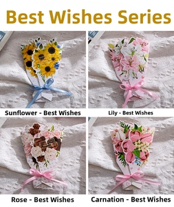 Detail view of 3D bouquet greeting cards with Thank You gold foil and ribbon