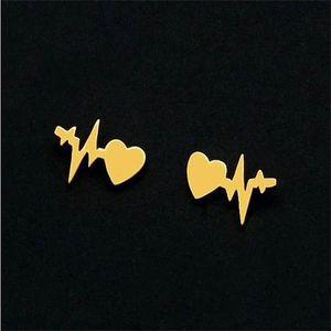 Minimalist gold heartbeat heart stud earrings for women in stainless steel
