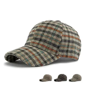 Plaid wool baseball cap for men and women with vintage checkered pattern for autumn winter