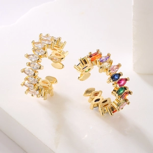 Fashion Geometric Open Ring Copper Gold Plated Marquis Zircon Micro Pave Adjustable Finger Jewelry For Women