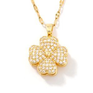 Luxurious gold clover pendant necklace with micro-pave cubic zirconia for women