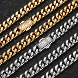 Hip Hop Cuban Link Chain Necklace And Bracelet Stainless Steel Rhinestone Cross Buckle Streetwear Jewelry For Men Women