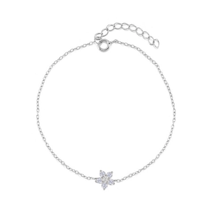 Detail of S925 sterling silver flower bracelet with turquoise and clear zircon accents