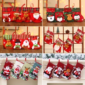 Christmas Stockings Hanging Gift Bags 3D Plush Santa Snowman Reindeer Bear Linen Felt Sequin Party Decor