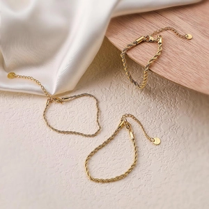 Stainless Steel Rope Chain Bracelet Adjustable Twist Texture Fashion Jewelry For Women Elegant Lobster Clasp