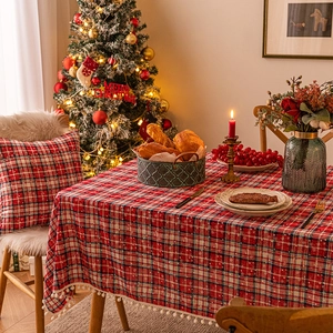 Christmas Plaid Tablecloth Rectangular Snowflake Print Polyester Fabric For Festive Dining Table Home Decor Atmosphere