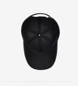 Detailed view of the black men's baseball cap interior lining and stitching quality