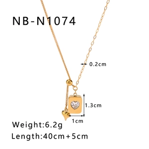 Detailed view of square heart pendant with 18K gold plating and sizing specifications