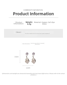 Detailed size specifications for silver drop earrings with opal stones, 3.5cm by 1.2cm