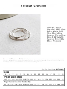 Size guide for S925 sterling silver rings showing inner diameter and circumference chart